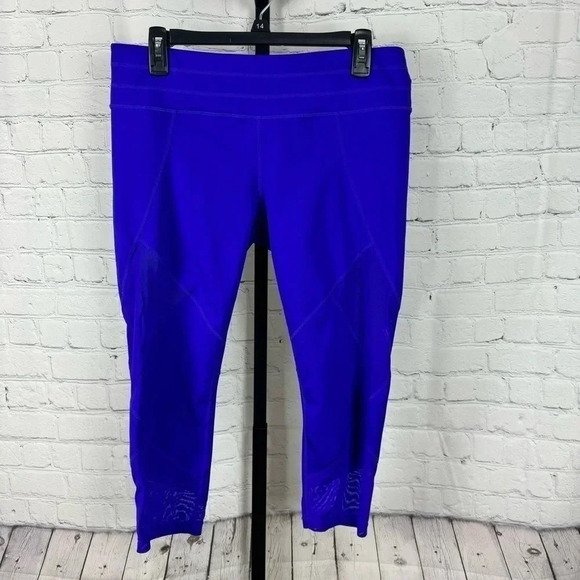 Athleta Blue Cropped Part Mesh Leggings Size Large - Picture 1 of 5